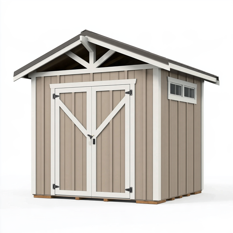 Abri de jardin 213 x 171 x 210 cm beige et blanc en résine à double porte style grange