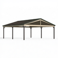Abri voiture 600 x 300 x 270 cm en acier noir et beige à toit double pente