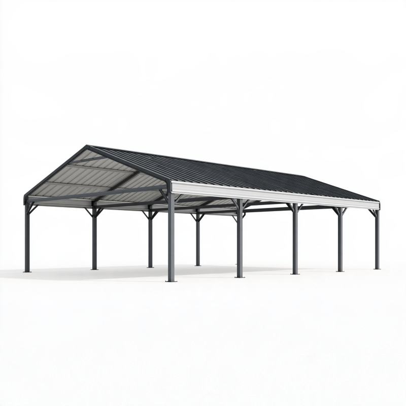 Abri voiture 600 x 300 x 280 cm en acier gris anthracite pour extérieur à toit incliné