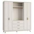 Armoire de rangement 180 x 55 x 200 cm blanche en panneaux de bois avec penderie et tiroirs style contemporain
