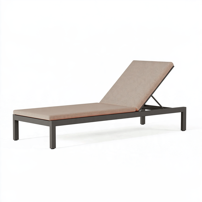 Transat de jardin 200 x 65 cm métal noir textile beige dossier réglable