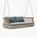 Balancelle de jardin 180 x 75 x 60 cm en bois et corde marron bleu gris style contemporain